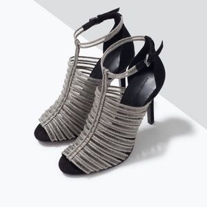 Zara silver clear strappy high heels size 8
